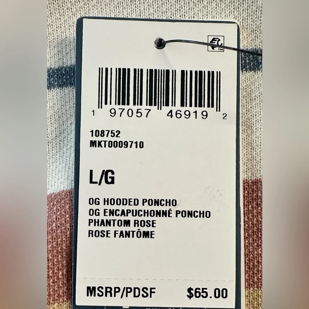 Hurley Hooded Poncho/Pullover in Phantom Rose Stripe - NWT - Picture 7 of 7